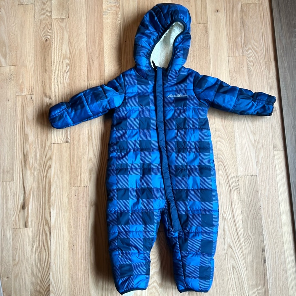 Like New Eddie Bauer Infant Down Bunting Suit | Blue Plaid | Size 6-9 months